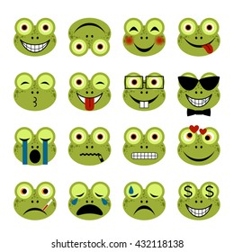vector illustration set of flat frog emoticons