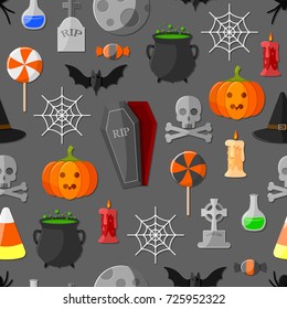 Vector illustration of Set of flat halloween icons