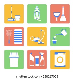 vector illustration set flat icons cleaning dusting and sanitation