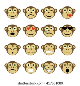 vector illustration set of flat monkey emoticons 