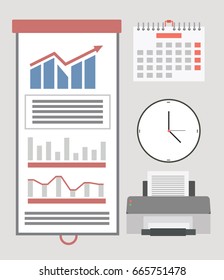 Vector illustration. Set of flat office things and equipment. Business concept