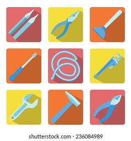 vector illustration set flat plumbing objects and tools icon
