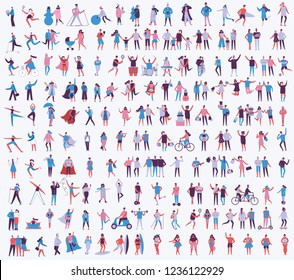 Vector illustration set in a flat style of different activities people in all seasons- autumn, winter, summer and spring