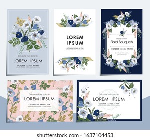 Vector illustration set of floral card set for wedding, anniversary, birthday parties. Design for icons, web design, print project for banner, poster, invitation, brochure and scrapbook. 
