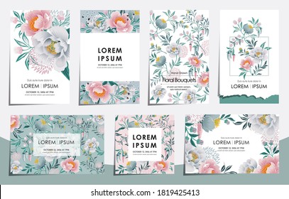 Vector illustration set of floral card set for wedding, anniversary, birthday parties. Design for icons, web design, print project for banner, poster, invitation, brochure and scrapbook. 