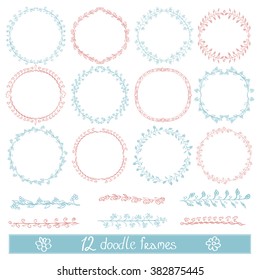 Vector illustration of a set of floral circles, frames for your arts and design in pastel soft trendy colors, spring inspired