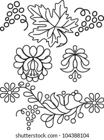 Vector illustration. Set of floral elements. Hungarian folk design