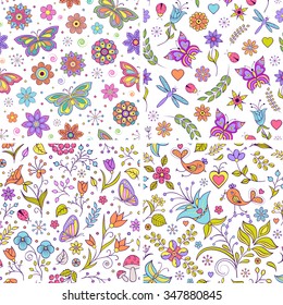 Vector illustration of set with floral patterns.Floral backgrounds.