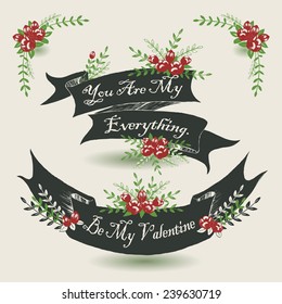 Vector illustration set of floral ribbons for Valentine day