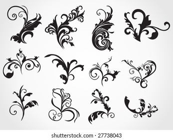 vector illustration, set of floral tattoo