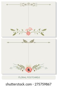 Vector illustration of a set of floral tender postcards, birthday cards or wedding invitation templates