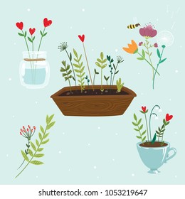Vector illustration. Set of flower.