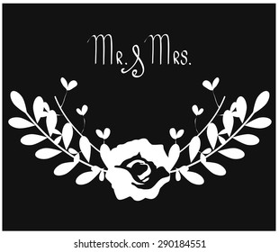 Vector illustration of a set of flower decorations for wedding invitation and other designs, in black and white graphic style