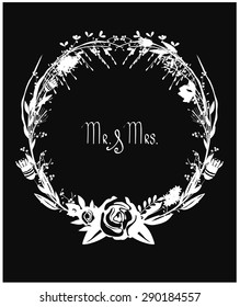 Vector illustration of a set of flower decorations for wedding invitation and other designs, in black and white graphic style