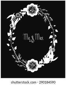 Vector illustration of a set of flower decorations for wedding invitation and other designs, in black and white graphic style