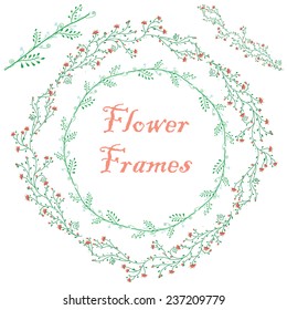 Vector illustration of a set of flower frames in tender colors and shapes, isolated on white
