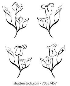 vector illustration of a set of flower silhouette  isolated on white background