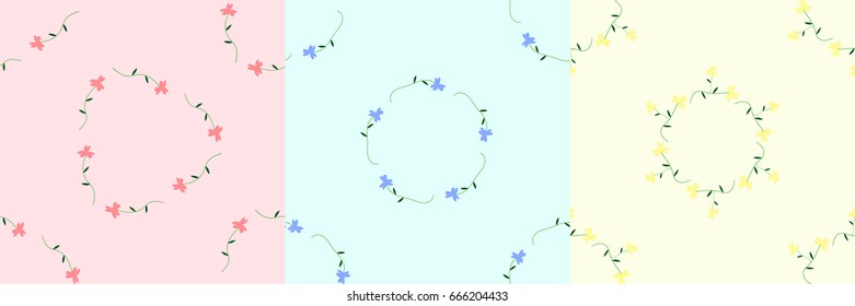 Vector illustration Set of flower wreath vintage pastel style seamless pattern