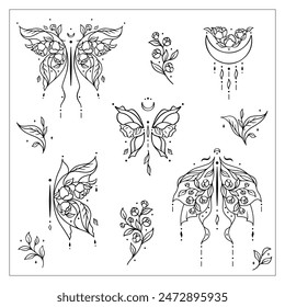 
Vector illustration set of flowers and butterflies