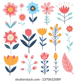 Ilustración vectorial de flores. Flores simples de estilo escandinavo.