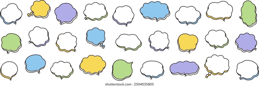 A vector illustration set of fluffy speech bubbles with shadows. Speech balloon, frames, fluffy, decorative, curved, three-dimensional