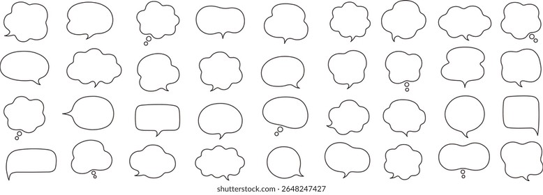 Um conjunto de ilustrações vetoriais de bolhas de fala fofas. Balão de fala, quadros, fofo, ornamentos, curvas