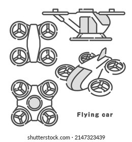 Conjunto de ilustraciones vectoriales de coches voladores y taxis voladores. Movilidad aérea.