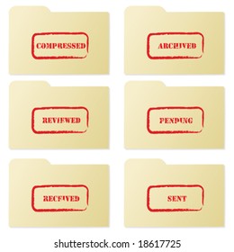 Vector illustration set of folders with different messages: compressed, archived, reviewed, pending, received and sent