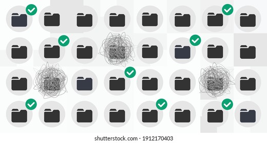 vector illustration of set of folders for digital order queue deleting files and arranging data