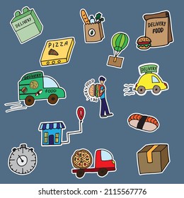 
Vector illustration set of food delivery in doodle style