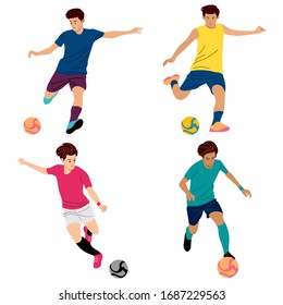 Conjunto de ilustraciones vectoriales del futbolista. Aislado sobre fondo blanco