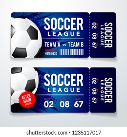 Vector illustration set of football, soccer modern flat ticket card element graphic design with realistic Ball