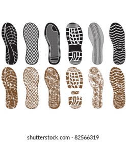 Vector illustration set of footprints with & without sand texture. All vector objects are isolated and grouped. Colors and transparent background color are easy to customize.