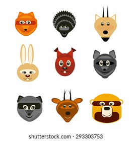 vector illustration set forest animals flat silhouettes in color for design, web, infographic