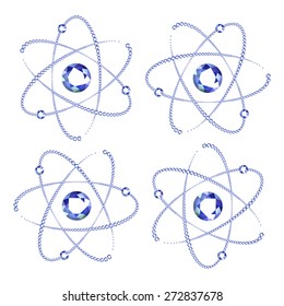 Vector illustration: Set of four abstract atoms made of blue diamonds on white background
