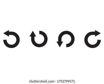 Vector illustration of set of Four Black circular arrow icons on white background