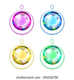 Vector illustration: Set of four christmas balls different colors made of glittering crystals isolated on white background