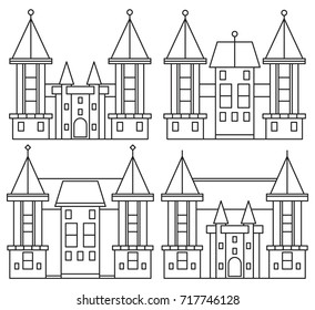 Vector illustration. Set of four contour houses