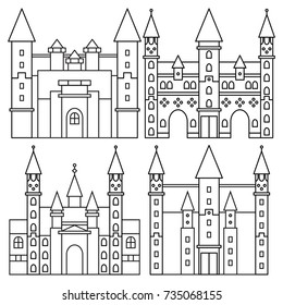 Vector illustration. Set of four contour houses