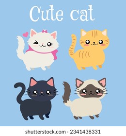 vector illustration of set of four different cute cats