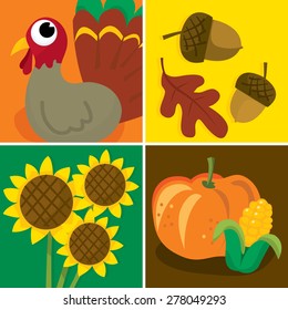 A vector illustration set of four different thanksgiving related images.