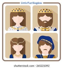 Vector illustration: set of four flat characters - The Royals: king, queen, prince and princess