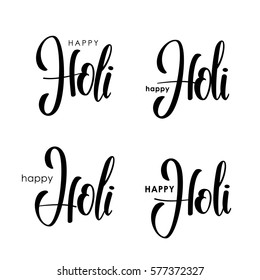 Vector illustration: Set of four Handwritten brush lettering of Happy Holi on white background