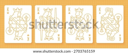 Vector illustration of a set of four King playing cards: Clubs, Diamonds, Hearts, Spades. Elegant and classic design for poker, casino, and entertainment projects.
