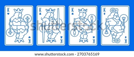 Vector illustration of a set of four King playing cards: Clubs, Diamonds, Hearts, Spades. Elegant and classic design for poker, casino, and entertainment projects.