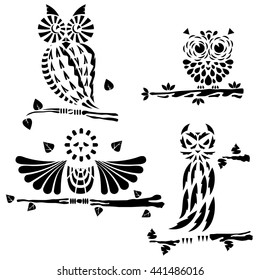 Vector Illustration Set Four Owls Stencil Stock Vector (Royalty Free ...