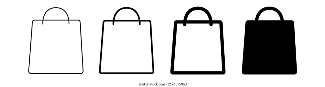 Ilustración vectorial de cuatro bolsas de compras de papel o de comestibles. Iconos de la línea de las bolsas.