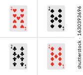 Vector illustration. Set of four playing cards on white background. Nine of spades, Nine of diamonds, Nine of hearts and Nine of clubs.