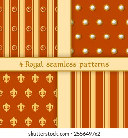 Vector illustration: set of four seamless brick backgrounds with stripes, bands, gems, pearls and  fleur de lys