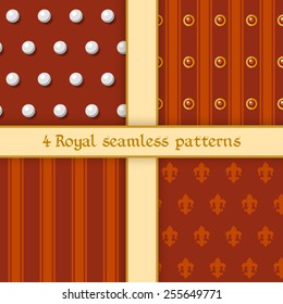 Vector illustration: set of four seamless brick backgrounds with stripes, bands, gems, pearls and  fleur de lys